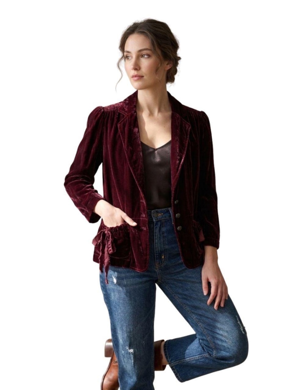 Vintage Ralph Lauren Silk Blend Velvet Blazer Burgundy Whimsygoth Coquette Large
